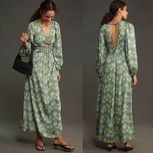 NWT Anthropologie Let Me Be Long-Sleeve V-Neck Cutout Floral Maxi Dress Small